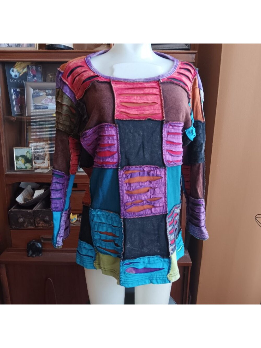Bohemian Tunic Small True Vintage Boho Top Handcrafted Patchwork Nepal Cotton